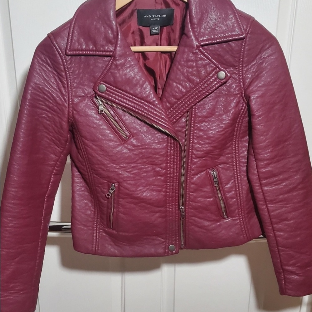 Ann Taylor Women's Burgundy Leather Jacket good condition